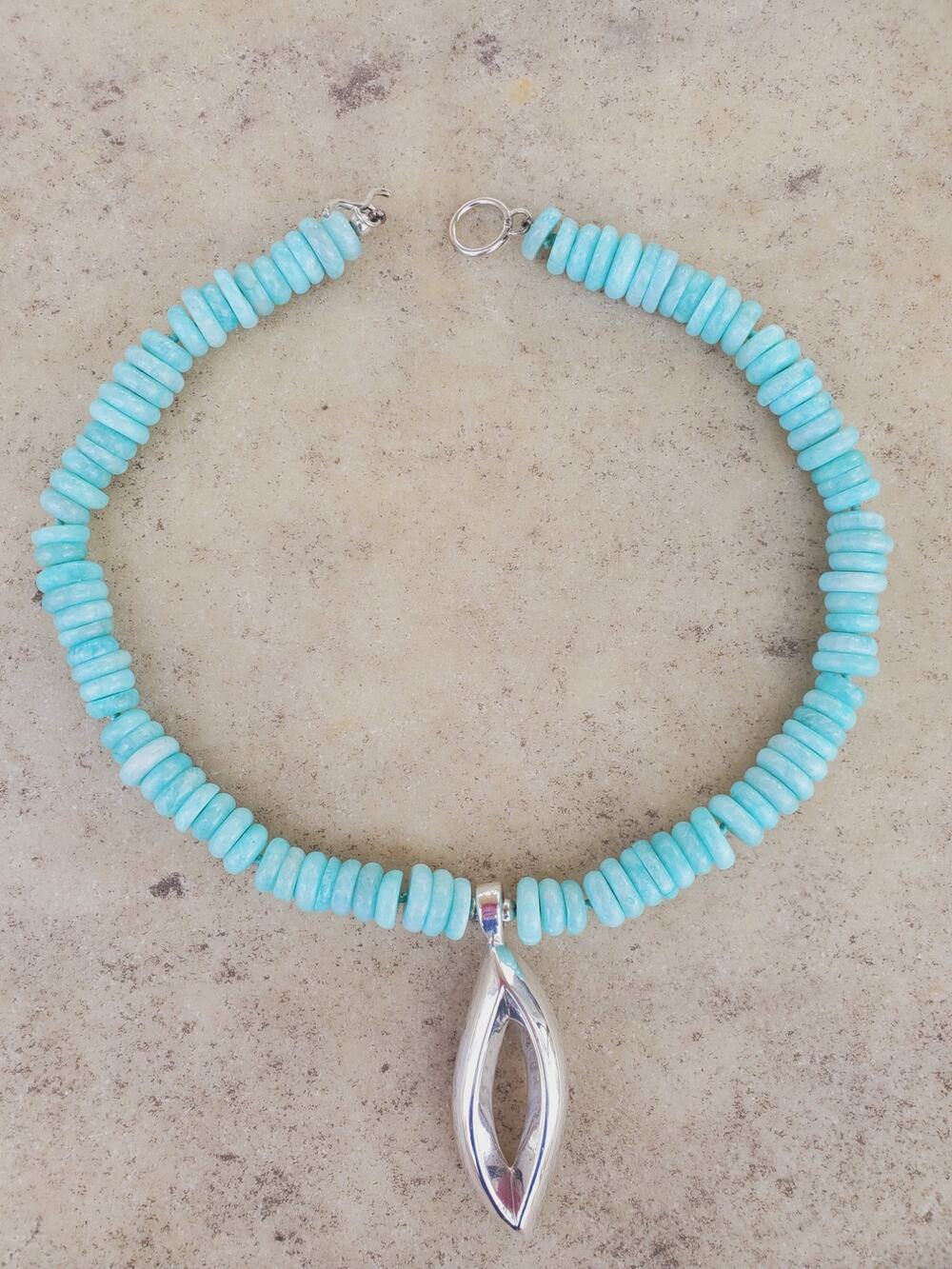 Vintage Simon Sebbag Blue Amazonite Beaded Sterling Silver 925 Necklace 18in